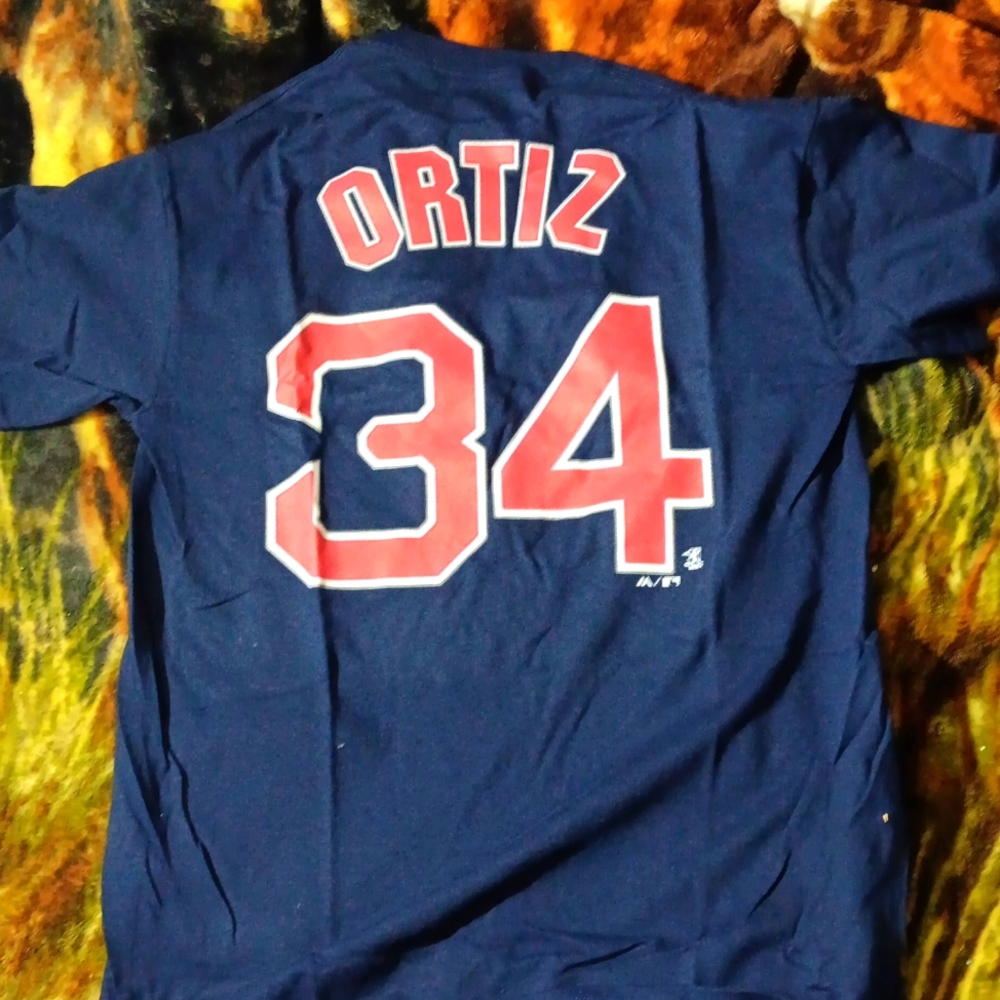 Boston Red Sox #34 David Ortiz Short Sleeve T Shirt Blue Final Season Size M